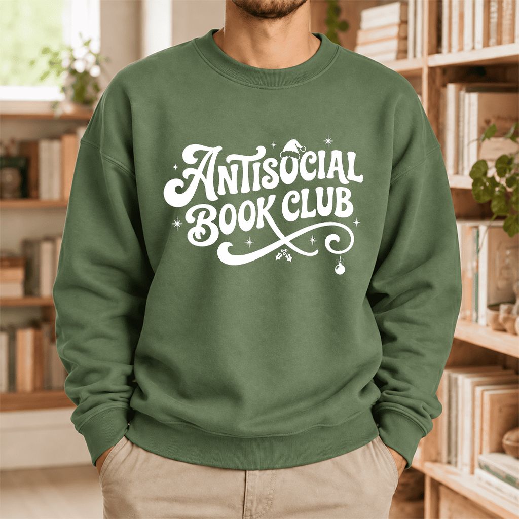 Antisocial Book Club Softstyle Sweatshirt | Christmas Book Lover Gift Military Green
