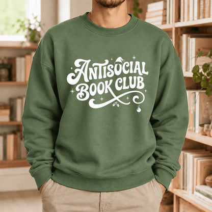 Antisocial Book Club Softstyle Sweatshirt | Christmas Book Lover Gift Military Green