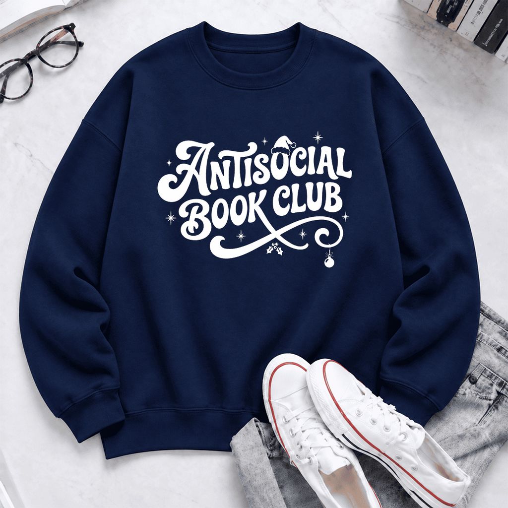 Antisocial Book Club Softstyle Sweatshirt | Christmas Book Lover Gift Navy
