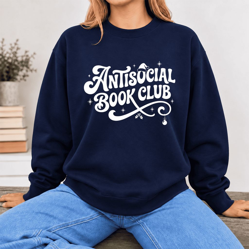 Antisocial Book Club Softstyle Sweatshirt | Christmas Book Lover Gift Navy