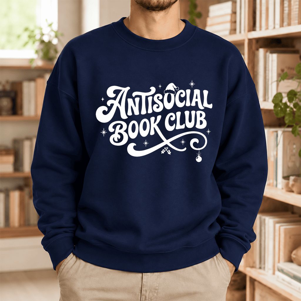 Antisocial Book Club Softstyle Sweatshirt | Christmas Book Lover Gift Navy