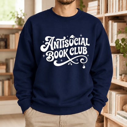 Antisocial Book Club Softstyle Sweatshirt | Christmas Book Lover Gift Navy
