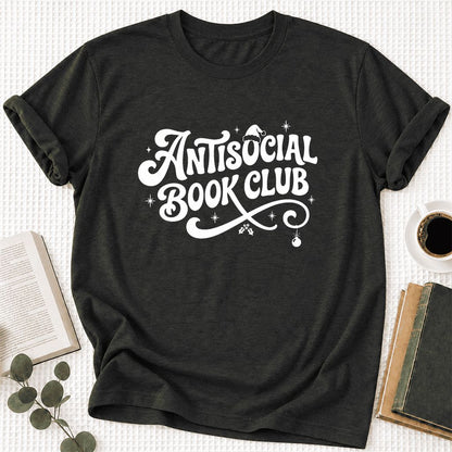 Antisocial Book Club Ultra-Soft Cotton T-Shirt | Christmas Book Lover Gift Black Heather