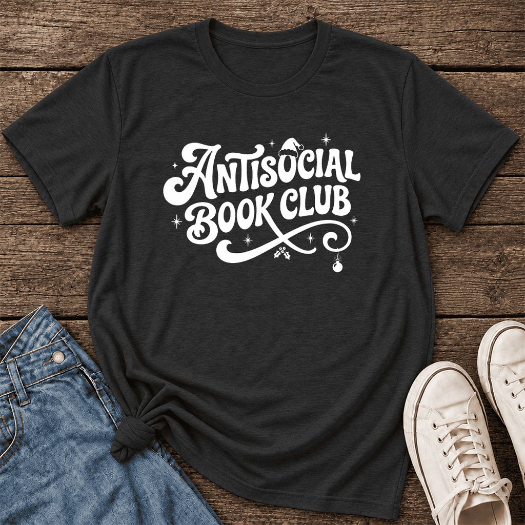 Antisocial Book Club Ultra-Soft Cotton T-Shirt | Christmas Book Lover Gift Black Heather