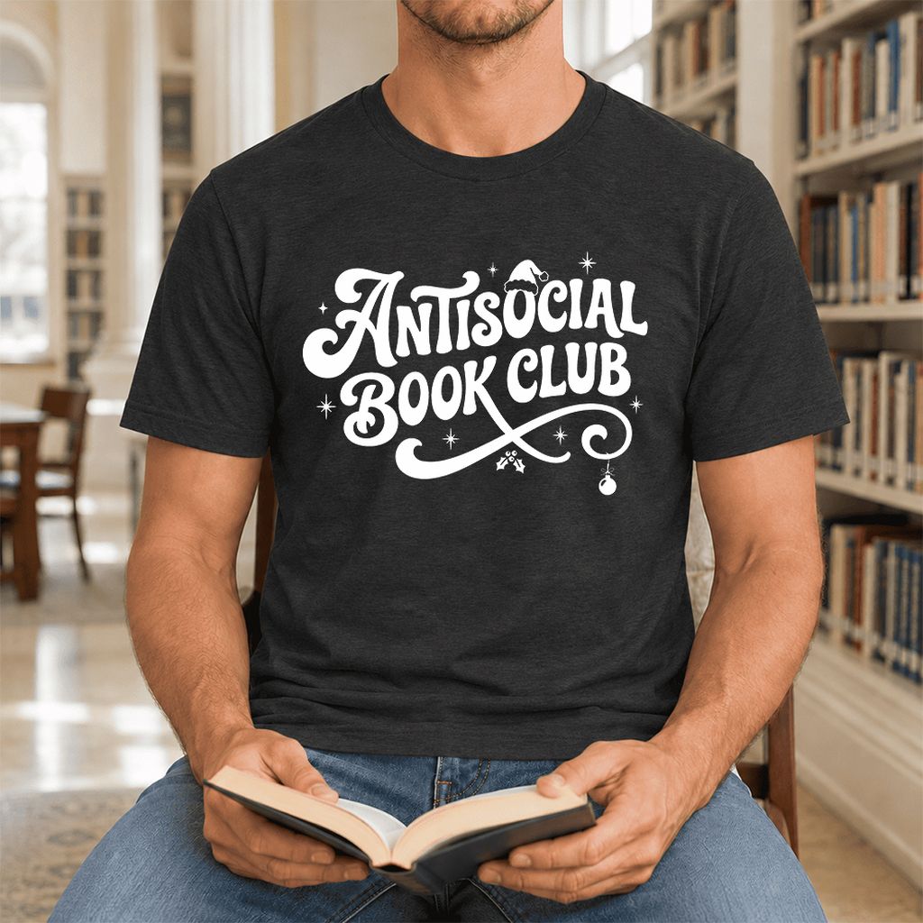 Antisocial Book Club Ultra-Soft Cotton T-Shirt | Christmas Book Lover Gift Black Heather