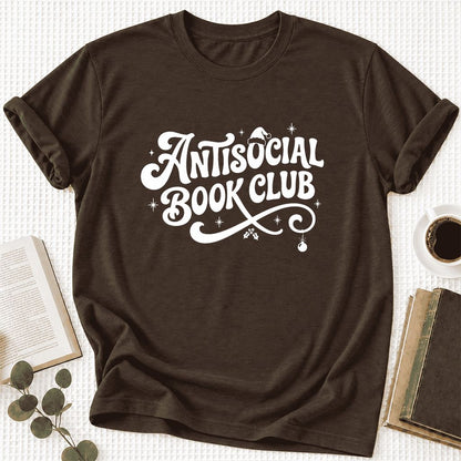 Antisocial Book Club Ultra-Soft Cotton T-Shirt | Christmas Book Lover Gift Brown