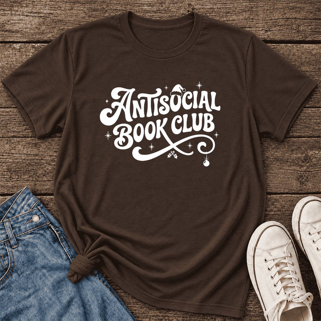 Antisocial Book Club Ultra-Soft Cotton T-Shirt | Christmas Book Lover Gift Brown