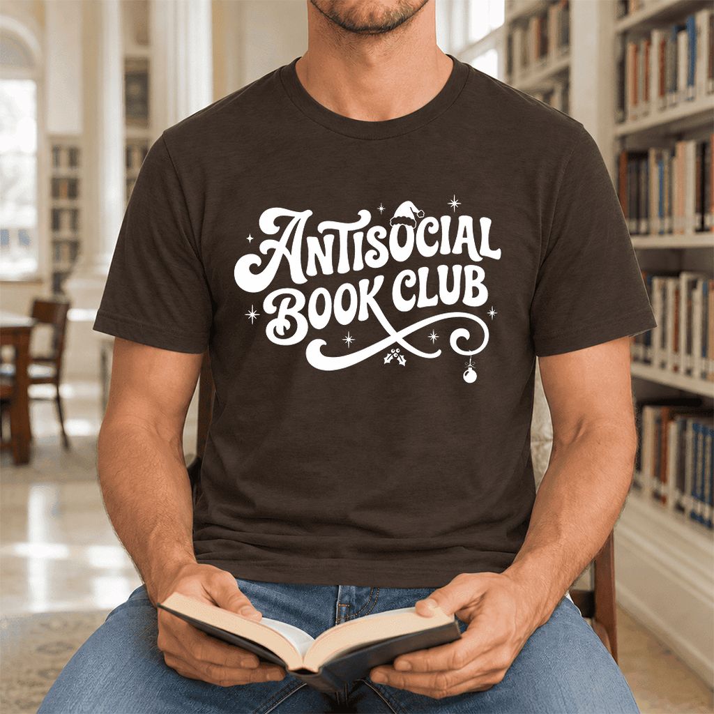 Antisocial Book Club Ultra-Soft Cotton T-Shirt | Christmas Book Lover Gift Brown