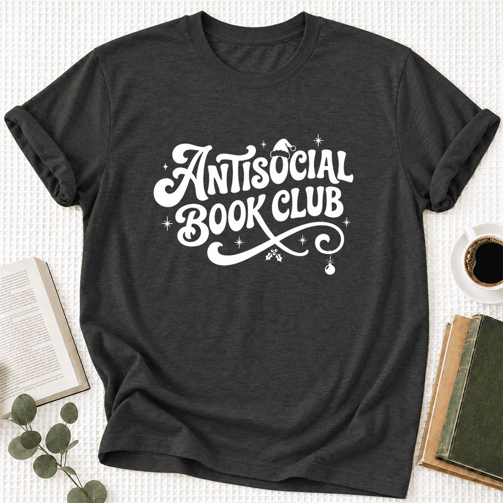Antisocial Book Club Ultra-Soft Cotton T-Shirt | Christmas Book Lover Gift Dark Grey Heather