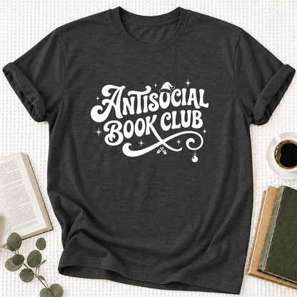 Antisocial Book Club Ultra-Soft Cotton T-Shirt | Christmas Book Lover Gift Dark Grey Heather