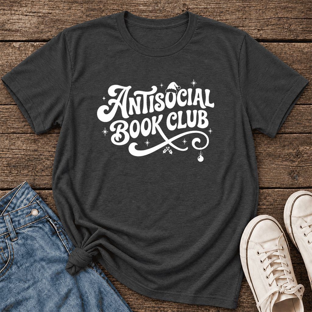 Antisocial Book Club Ultra-Soft Cotton T-Shirt | Christmas Book Lover Gift Dark Grey Heather