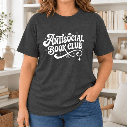 Antisocial Book Club Ultra-Soft Cotton T-Shirt | Christmas Book Lover Gift Dark Grey Heather