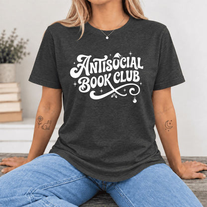 Antisocial Book Club Ultra-Soft Cotton T-Shirt | Christmas Book Lover Gift Dark Grey Heather