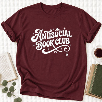 Antisocial Book Club Ultra-Soft Cotton T-Shirt | Christmas Book Lover Gift Maroon