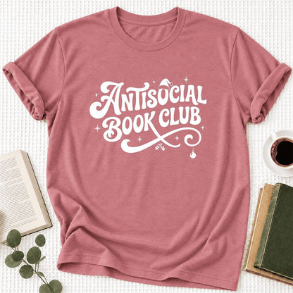 Antisocial Book Club Ultra-Soft Cotton T-Shirt | Christmas Book Lover Gift Mauve