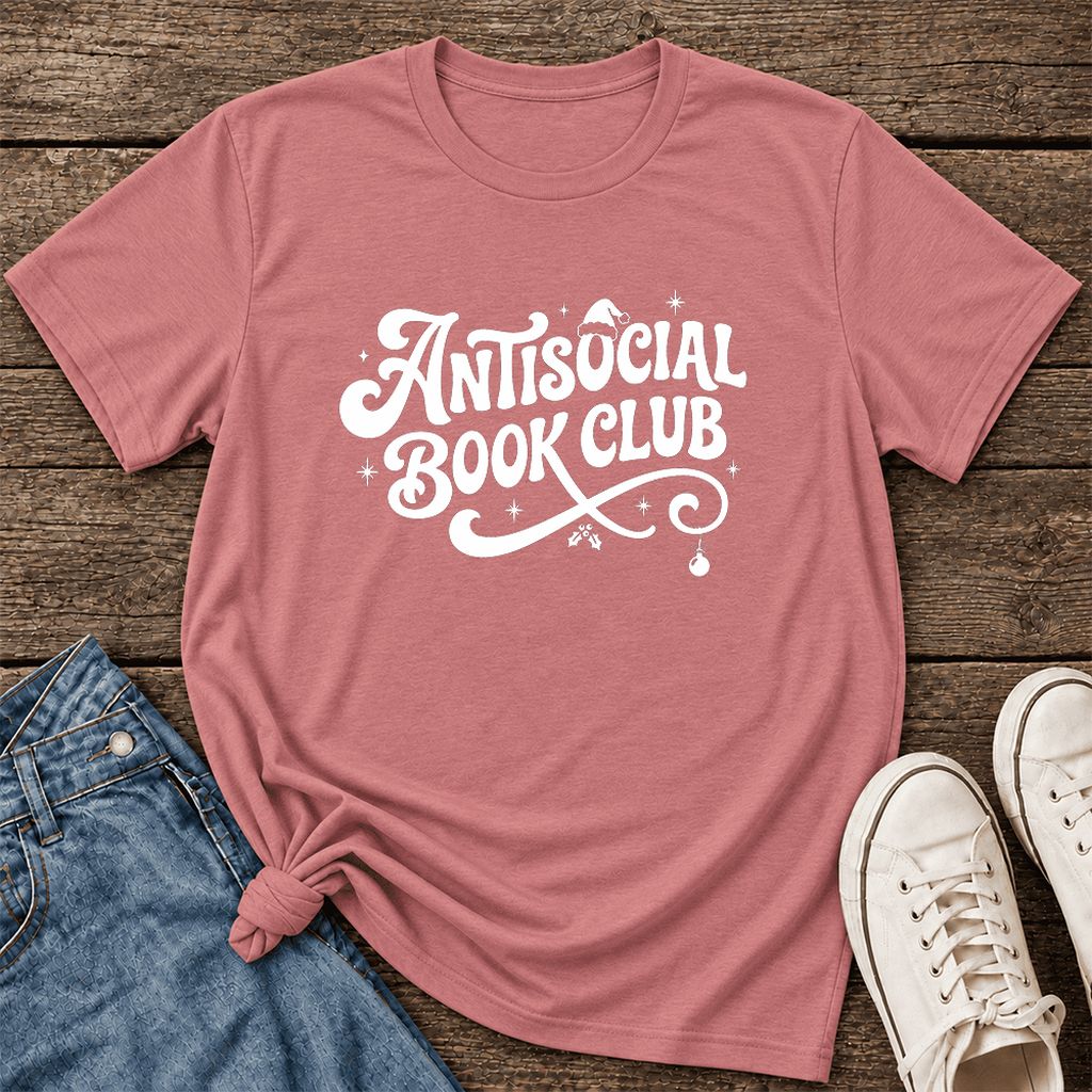 Antisocial Book Club Ultra-Soft Cotton T-Shirt | Christmas Book Lover Gift Mauve