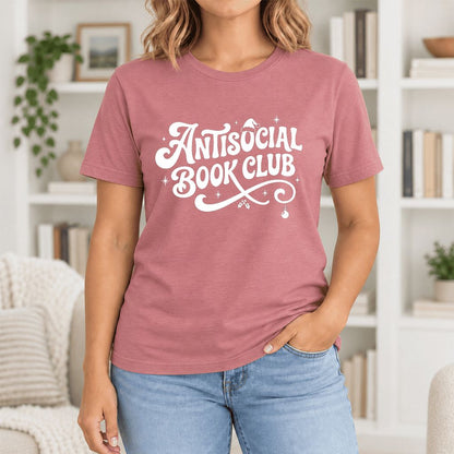 Antisocial Book Club Ultra-Soft Cotton T-Shirt | Christmas Book Lover Gift Mauve