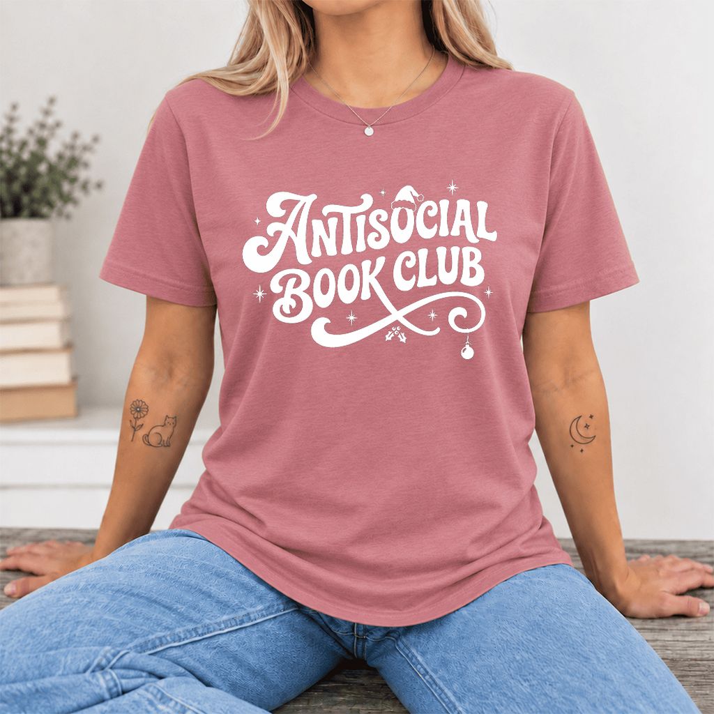 Antisocial Book Club Ultra-Soft Cotton T-Shirt | Christmas Book Lover Gift Mauve
