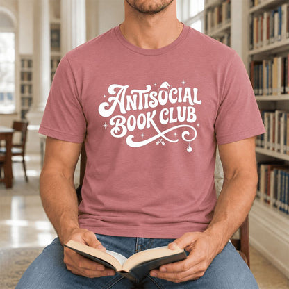 Antisocial Book Club Ultra-Soft Cotton T-Shirt | Christmas Book Lover Gift Mauve