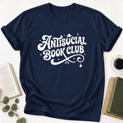 Antisocial Book Club Ultra-Soft Cotton T-Shirt | Christmas Book Lover Gift Navy