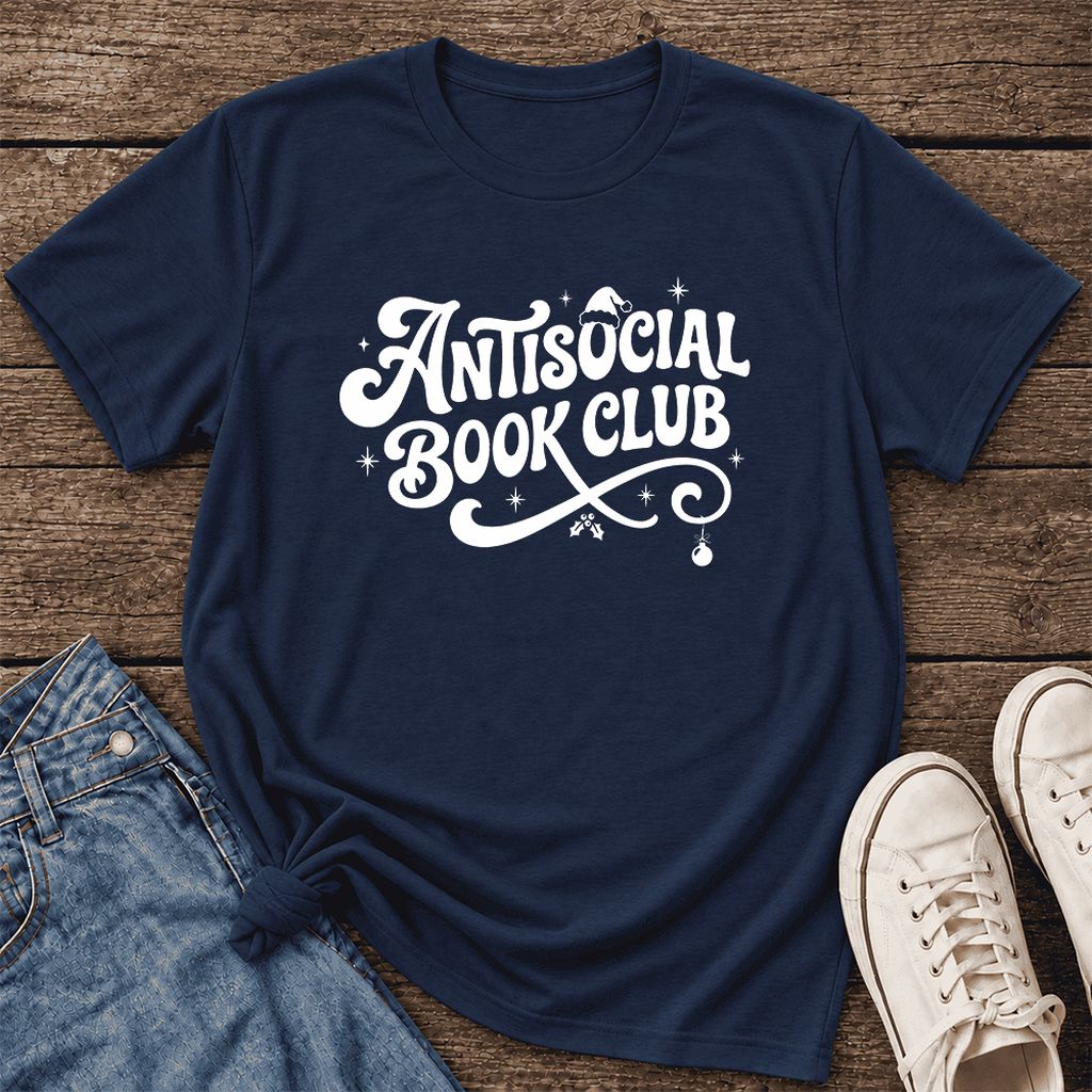 Antisocial Book Club Ultra-Soft Cotton T-Shirt | Christmas Book Lover Gift Navy