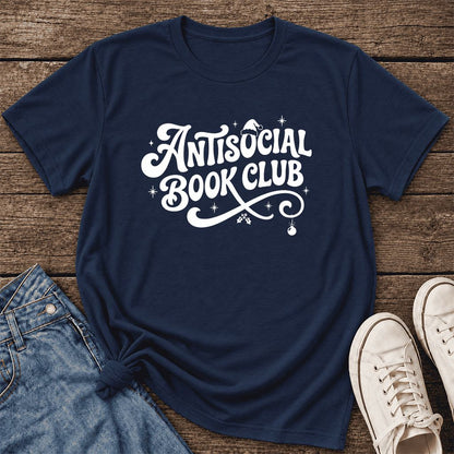 Antisocial Book Club Ultra-Soft Cotton T-Shirt | Christmas Book Lover Gift Navy