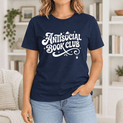 Antisocial Book Club Ultra-Soft Cotton T-Shirt | Christmas Book Lover Gift Navy