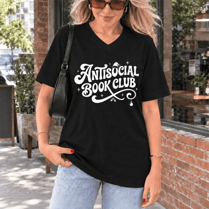 Antisocial Book Club Ultra-Soft V-Neck | Christmas Book Lover Gift Black