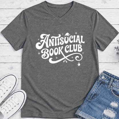 Antisocial Book Club Ultra-Soft V-Neck | Christmas Book Lover Gift Deep Heather