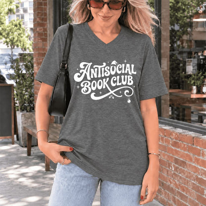 Antisocial Book Club Ultra-Soft V-Neck | Christmas Book Lover Gift Deep Heather