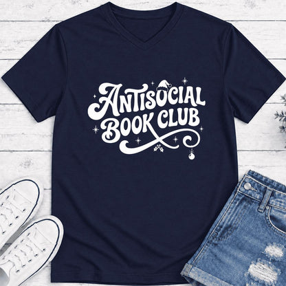 Antisocial Book Club Ultra-Soft V-Neck | Christmas Book Lover Gift Navy