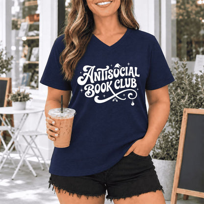 Antisocial Book Club Ultra-Soft V-Neck | Christmas Book Lover Gift Navy