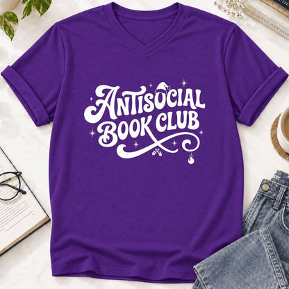 Antisocial Book Club Ultra-Soft V-Neck | Christmas Book Lover Gift Team Purple