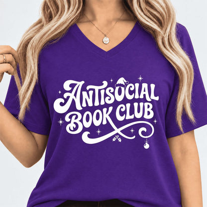 Antisocial Book Club Ultra-Soft V-Neck | Christmas Book Lover Gift Team Purple