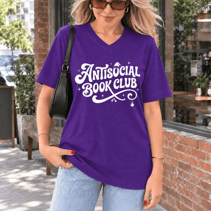 Antisocial Book Club Ultra-Soft V-Neck | Christmas Book Lover Gift Team Purple