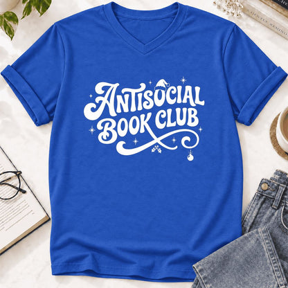 Antisocial Book Club Ultra-Soft V-Neck | Christmas Book Lover Gift True Royal