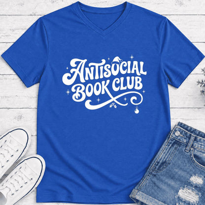 Antisocial Book Club Ultra-Soft V-Neck | Christmas Book Lover Gift True Royal