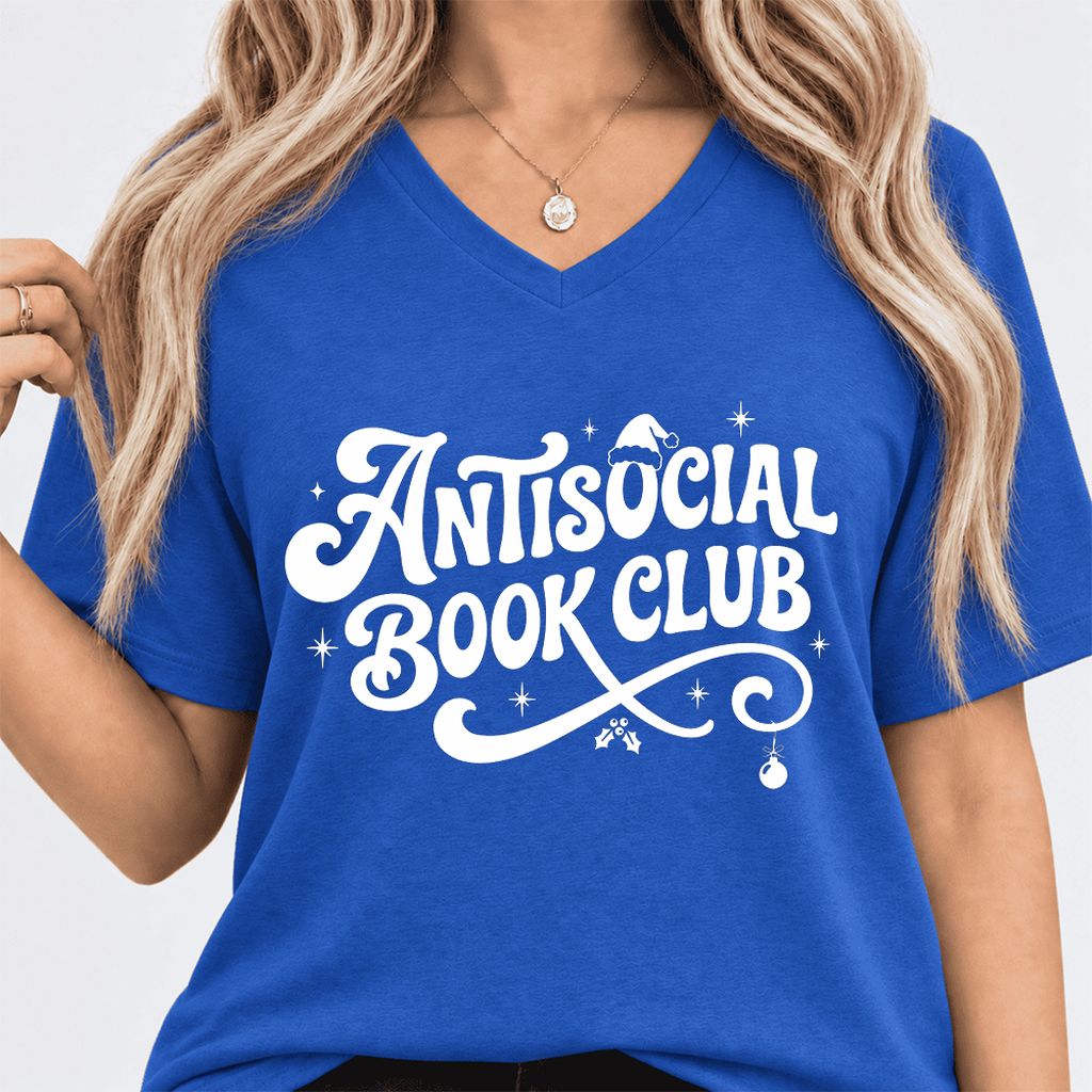 Antisocial Book Club Ultra-Soft V-Neck | Christmas Book Lover Gift True Royal