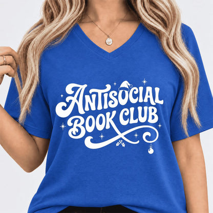 Antisocial Book Club Ultra-Soft V-Neck | Christmas Book Lover Gift True Royal