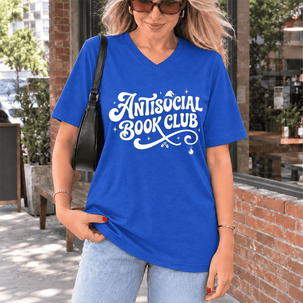 Antisocial Book Club Ultra-Soft V-Neck | Christmas Book Lover Gift True Royal