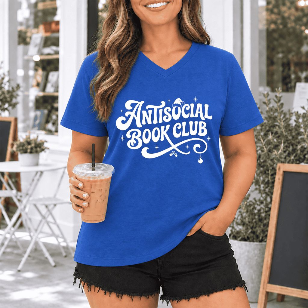 Antisocial Book Club Ultra-Soft V-Neck | Christmas Book Lover Gift True Royal