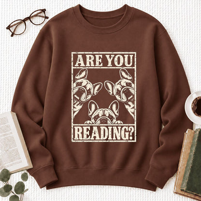 Are You Reading French Bulldog Softstyle Sweatshirt | Dog Lover Reader Gift Cocoa