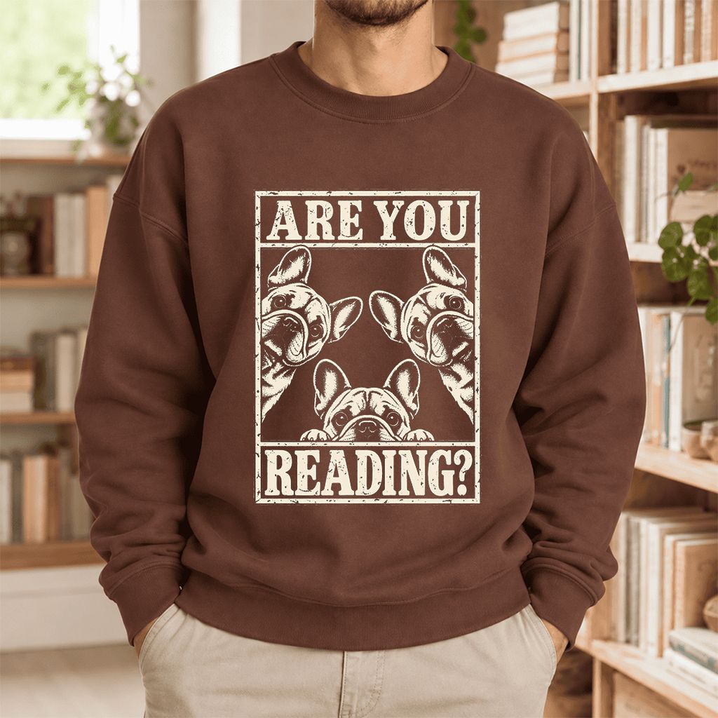 Are You Reading French Bulldog Softstyle Sweatshirt | Dog Lover Reader Gift Cocoa