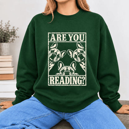 Are You Reading French Bulldog Softstyle Sweatshirt | Dog Lover Reader Gift Forest Green