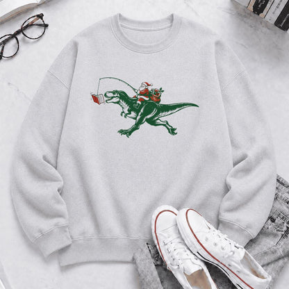 Santa Riding T-Rex Printed Sweatshirt | Christmas Reader Gift Sport Grey