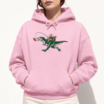 Santa Riding T-Rex Softstyle Hoodie | Christmas Reader Gift Light Pink