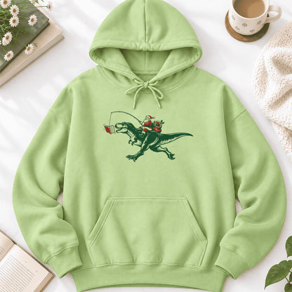 Santa Riding T-Rex Softstyle Hoodie | Christmas Reader Gift Pistachio