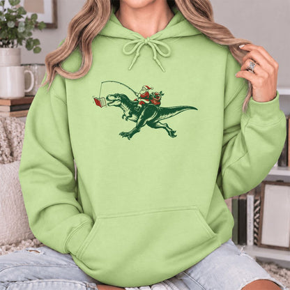 Santa Riding T-Rex Softstyle Hoodie | Christmas Reader Gift Pistachio