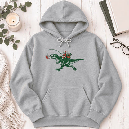 Santa Riding T-Rex Softstyle Hoodie | Christmas Reader Gift Sport Grey