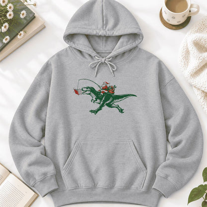 Santa Riding T-Rex Softstyle Hoodie | Christmas Reader Gift Sport Grey